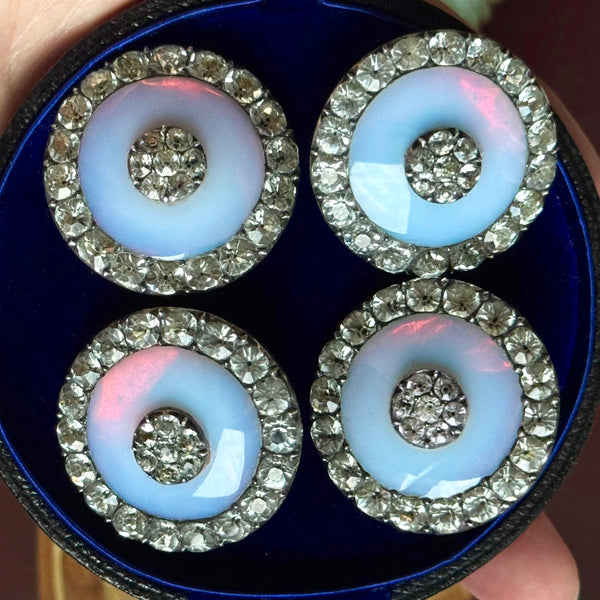 Set of Four Georgian Opaline & Black Dot Paste Buttons