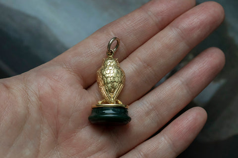 Victorian 18k Gold & Ruby Owl Seal Fob Pendant