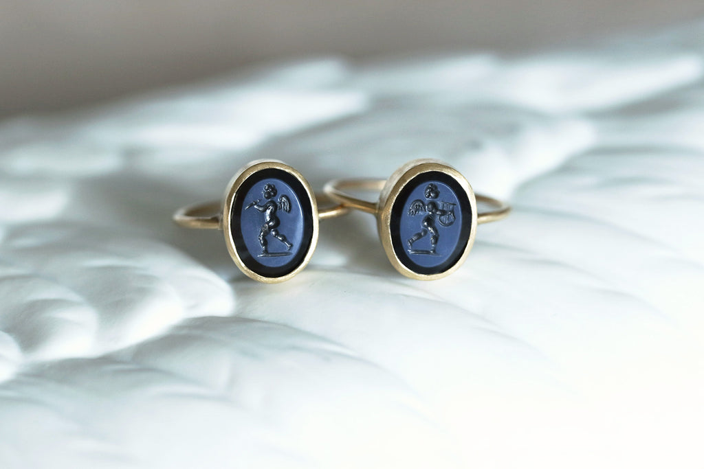 Pair of 19th Century Eros Cherub Intaglio Rings 