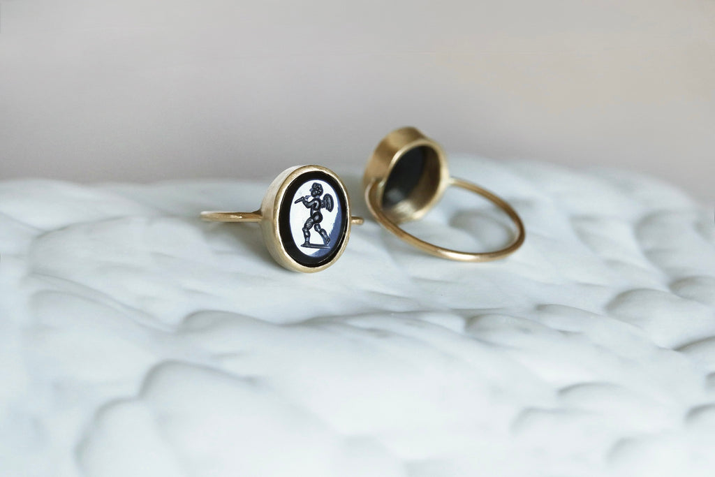 Pair of 19th Century Eros Cherub Intaglio Rings 