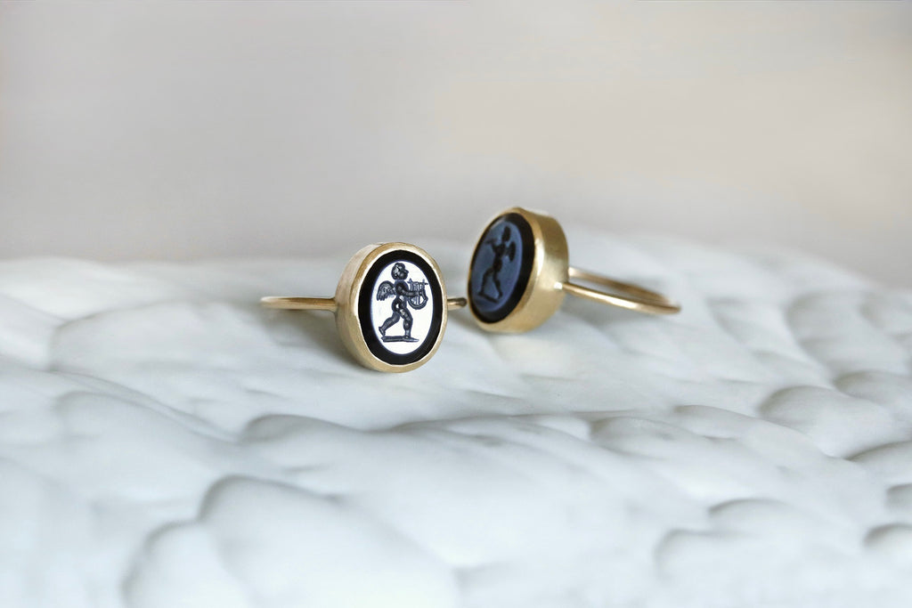 Pair of 19th Century Eros Cherub Intaglio Rings 