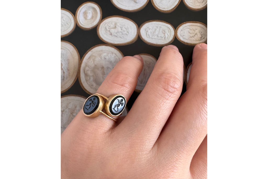 Pair of 19th Century Eros Cherub Intaglio Rings 