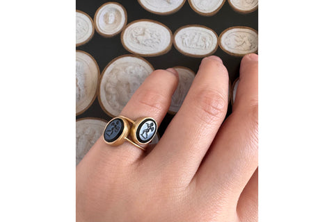 Pair of 19th Century Eros Cherub Intaglio Rings 