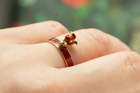 C.1820s. French Red Guilloché Enamel Ring