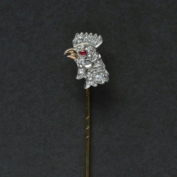 Edwardian Diamond Rooster Stick Pin