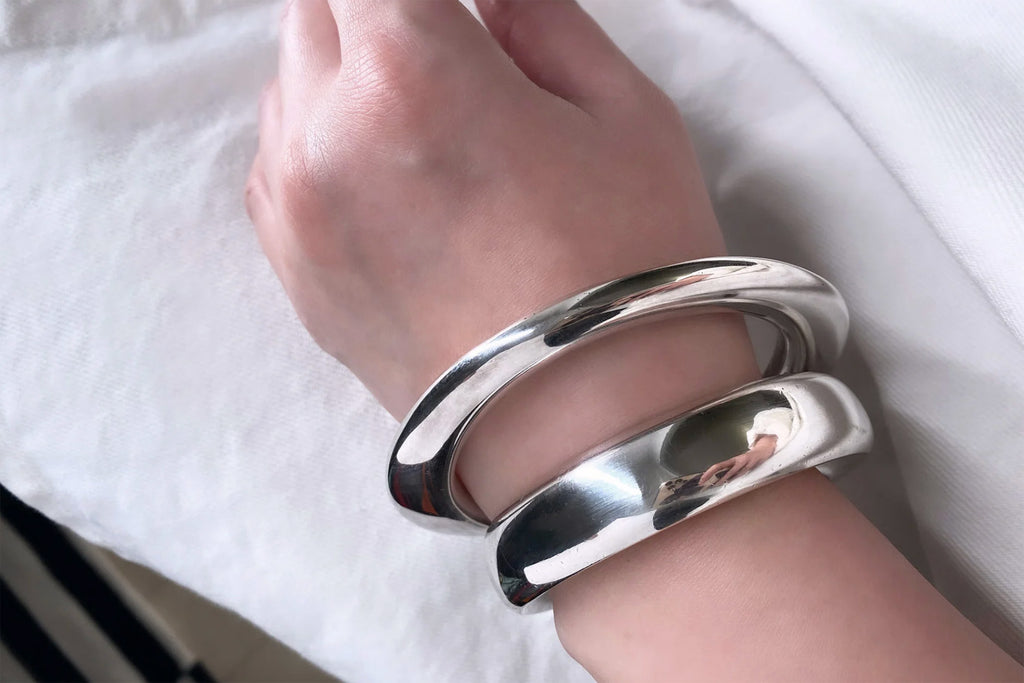 Vintage Sterling Silver Bangle Set: Hans Hansen 1967 & 1970s Mexican Modernist