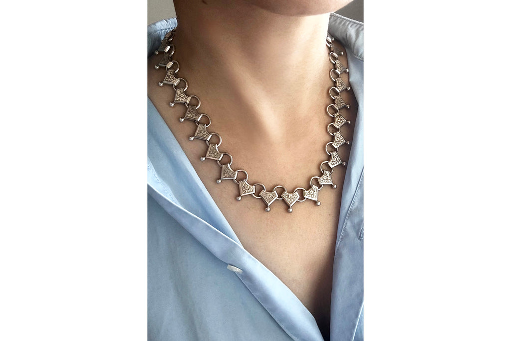 C. 1879. Victorian Sterling Silver Collar Necklace