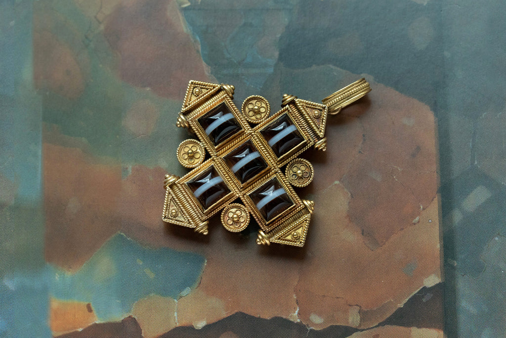 Victorian Banded Agate Archaeological Revival Pendant-Brooch
