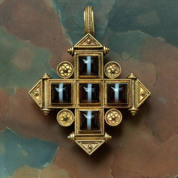 Victorian Banded Agate Archaeological Revival Pendant-Brooch