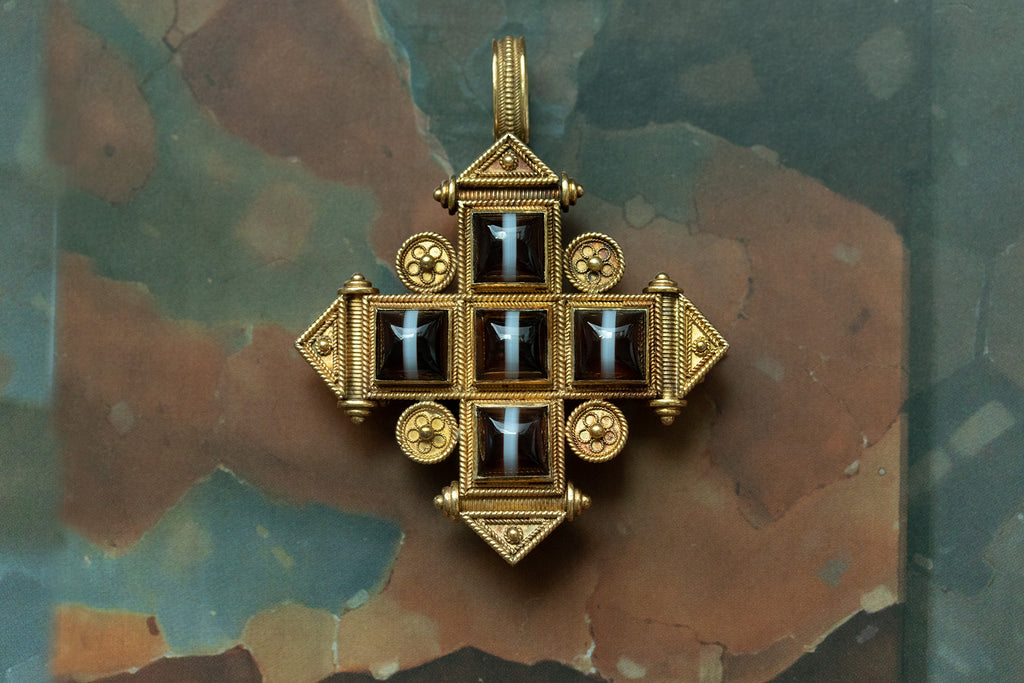 Victorian Banded Agate Archaeological Revival Pendant-Brooch