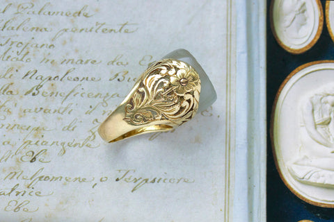 19th Century Gold & Chalcedony Intaglio Ring