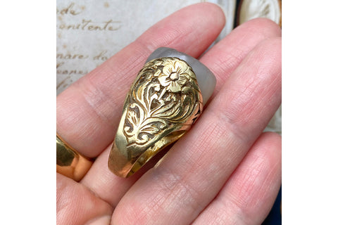 19th Century Gold & Chalcedony Intaglio Ring