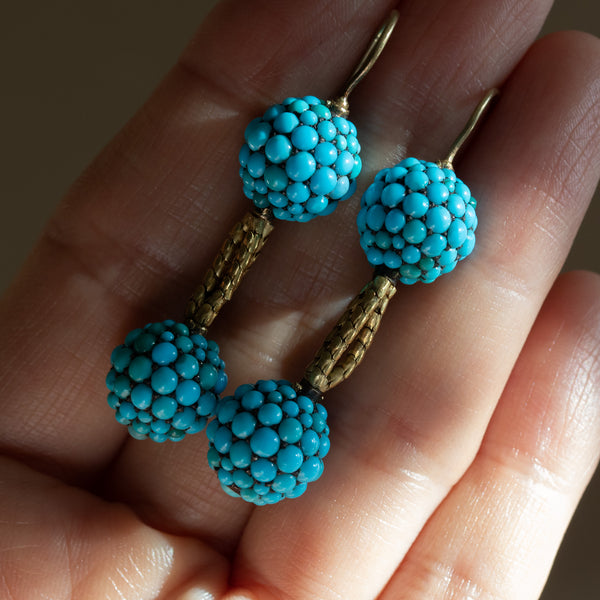 Mid-Victorian Pavé Turquoise Double Orb Earrings