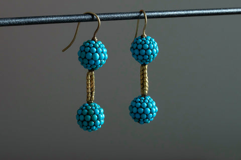 Mid-Victorian Turquoise Pavé Double Orb Earrings