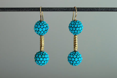 Mid-Victorian Turquoise Pavé Double Orb Earrings