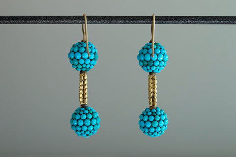 Mid-Victorian Turquoise Pavé Double Orb Earrings
