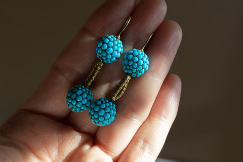 Mid-Victorian Turquoise Pavé Double Orb Earrings