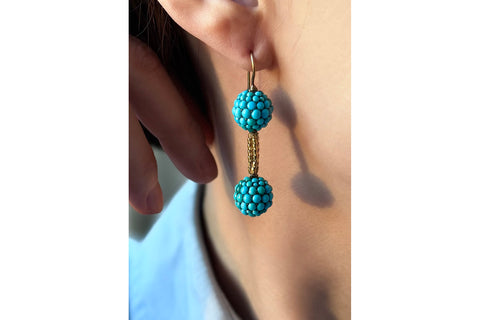 Mid-Victorian Turquoise Pavé Double Orb Earrings