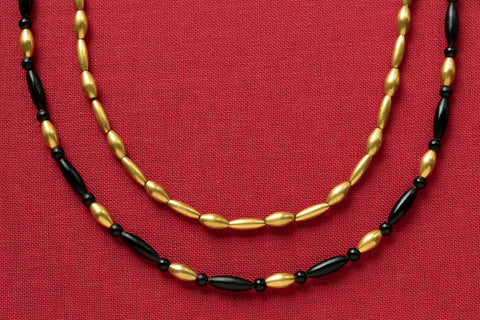 Victorian 14k Gold & Matte Black Enamel Bead Necklace Set