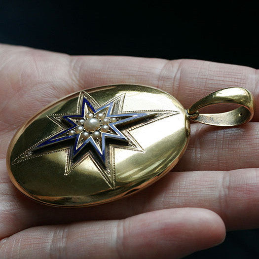 Victorian Pearl and Blue Enamel Locket