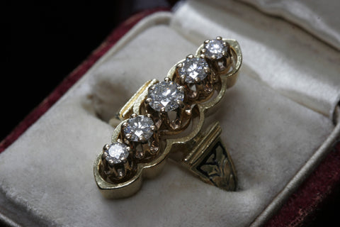 Diamond and Enameled Navette Ring