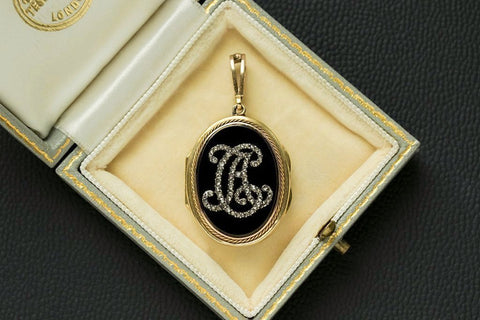 Antique French Onyx Diamond 'AC' Locket