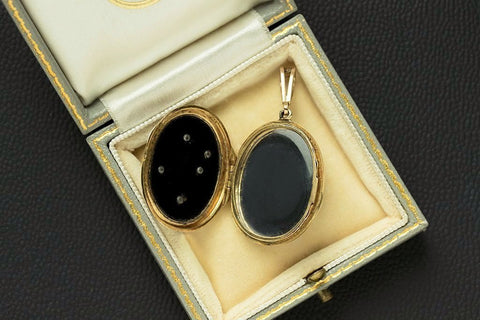 Antique French Onyx Diamond 'AC' Locket