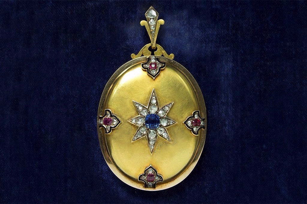 Victorian Sapphire Diamond Ruby Gold Locket