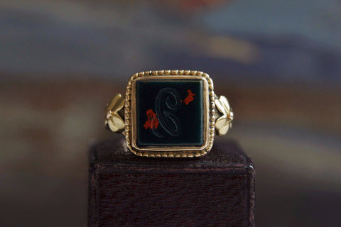 Victorian Bloodstone 'C' Signet Ring