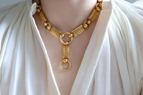 Victorian Etruscan Revival Gold Collar Necklace