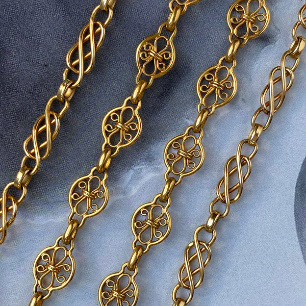 Late Victorian Filigree 18k Gold Chain Necklace