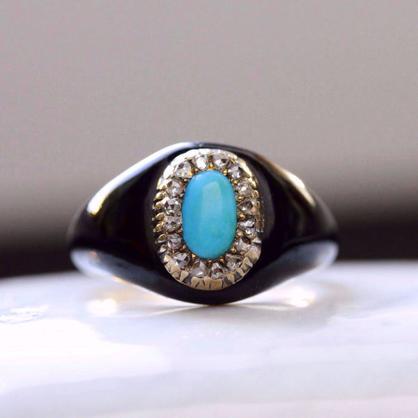 Black Enamel, Turquoise and Diamond Ring