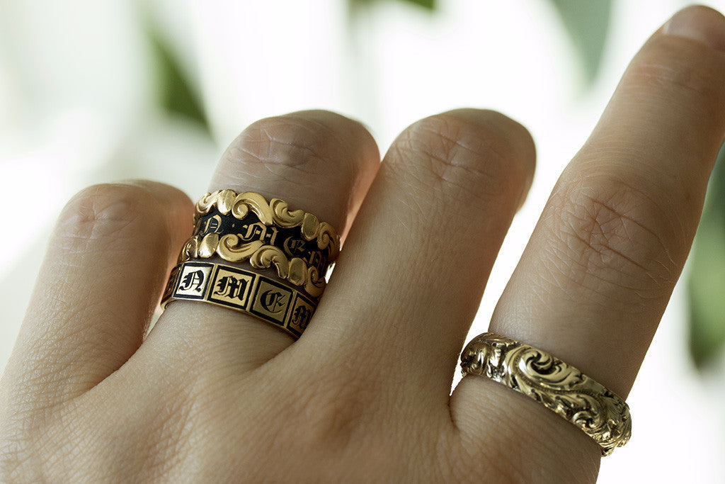 'In Memory Of' Black Enamel and Gold Band
