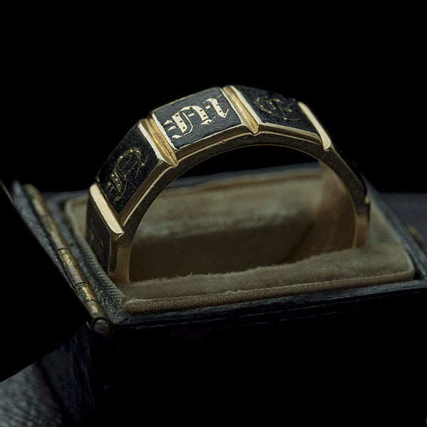 'In Memory Of' Black Enamel Ring with Original Box