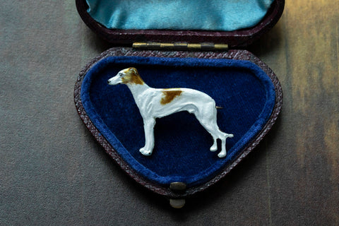 Enamel Greyhound Dog Brooch