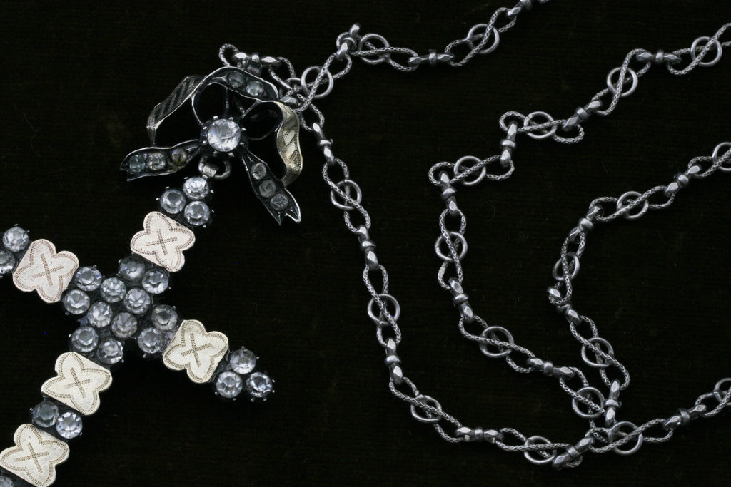Georgian Silver and Paste Cross and Bow Pendant