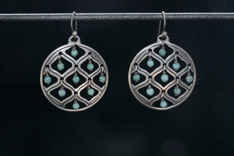 Dangling Turquoise Sterling Disc Earrings