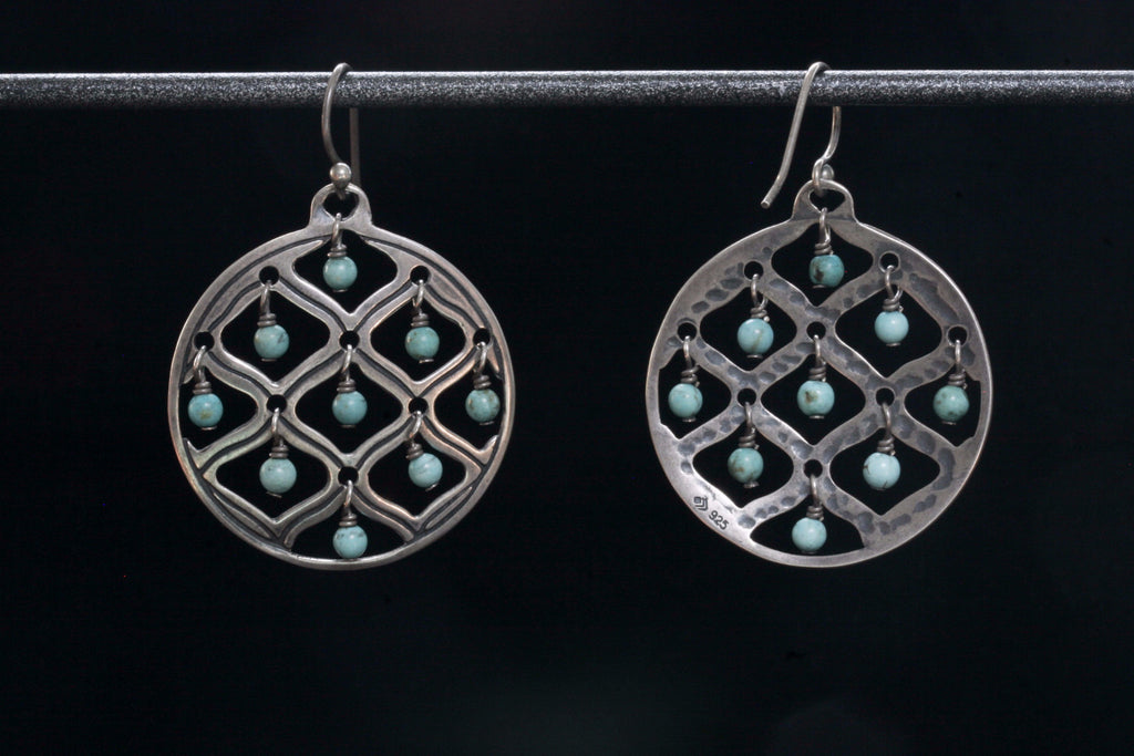 Dangling Turquoise Sterling Disc Earrings
