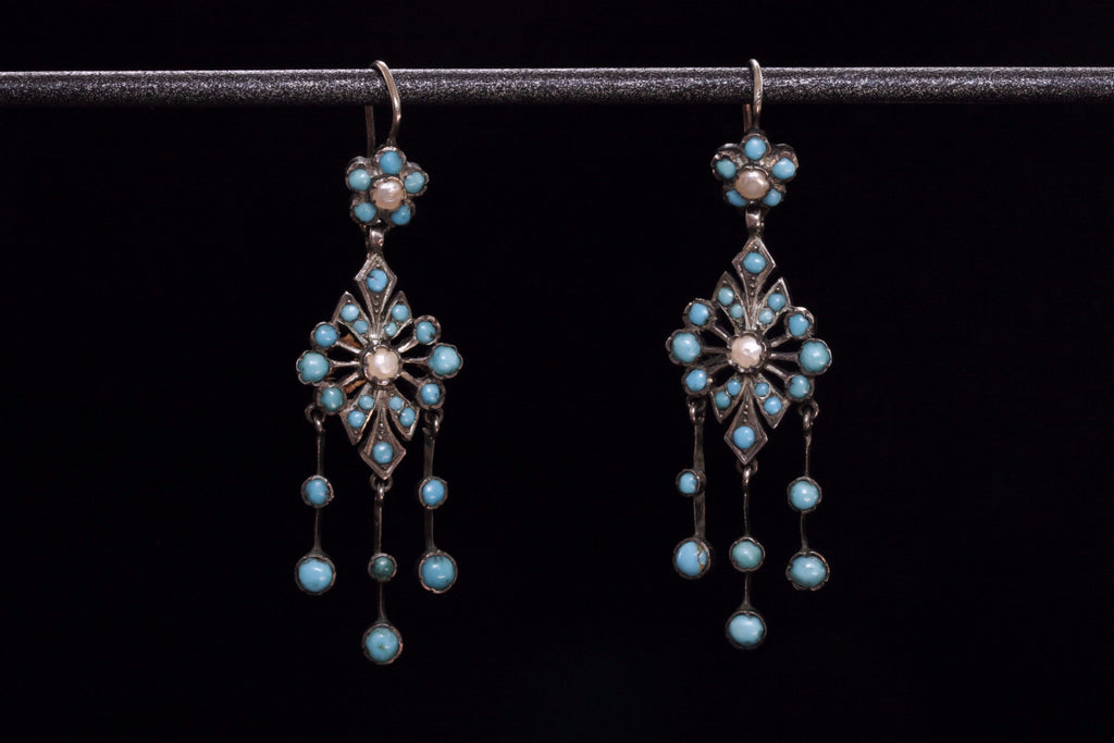 C.1860. Turquoise Chandelier Earrings
