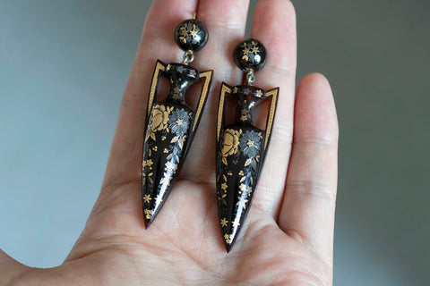 Large Victorian Piqué Urn Earrings
