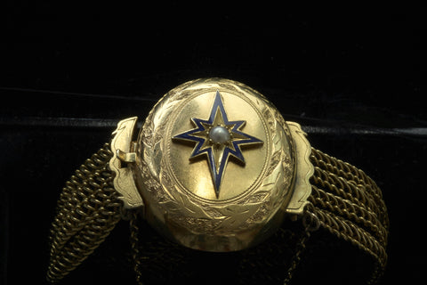 Victorian Locket Bracelet with Enamel & Pearl