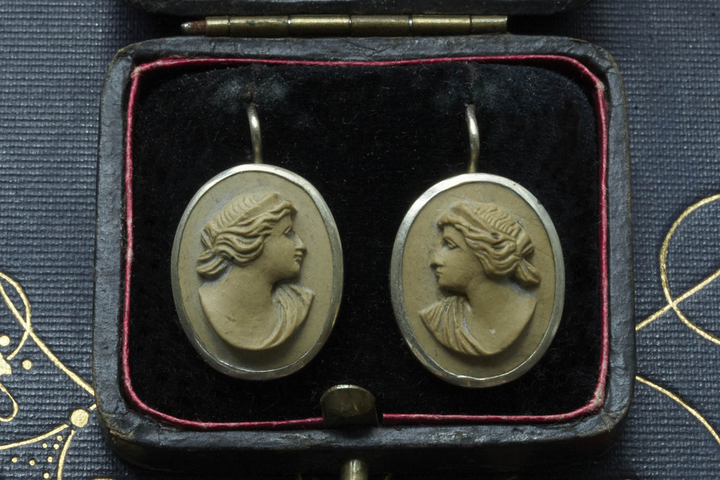 Victorian Lava Cameo Earrings