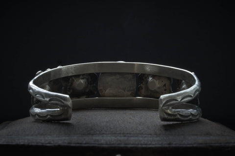 Navajo Turquoise Bangle With Floral Motif