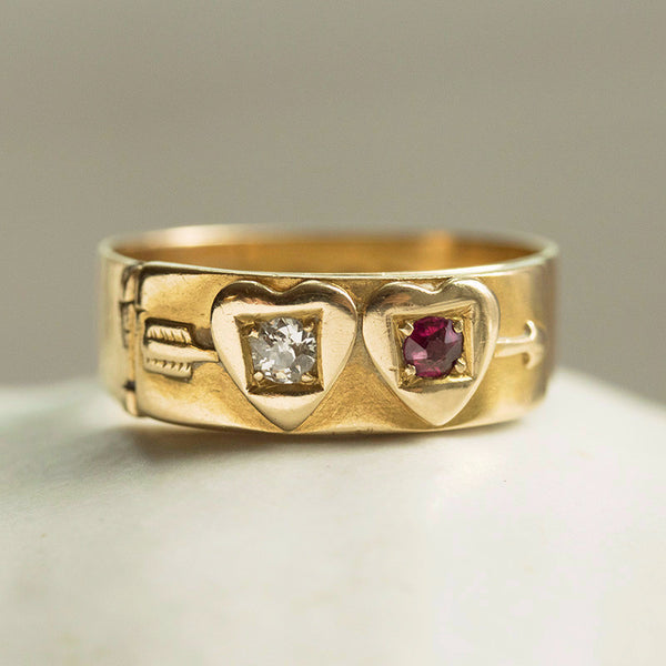 Victorian Arrowed Hearts MIZPAH Ring