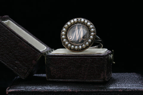 Georgian Seed Pearl 'M' Memorial Ring