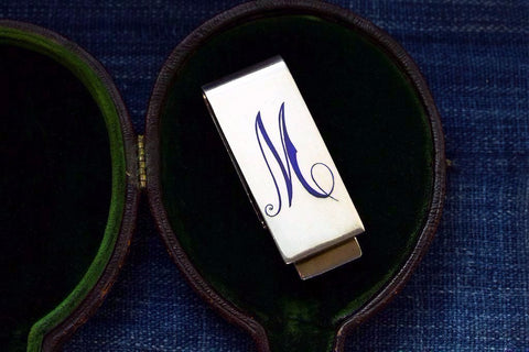 Antique Silver Enameled M Money Clip