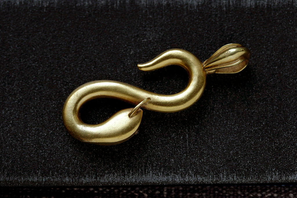 Antique French Snake Turquoise Diamond Pendant.