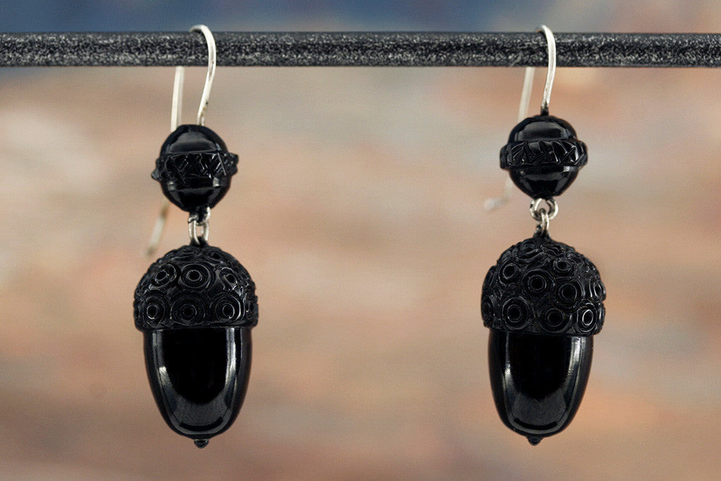 Victorian Whitby Jet Acorn Earrings
