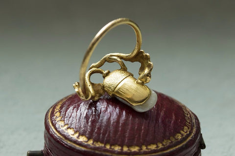 Art Nouveau Acorn Pearl Gold Ring