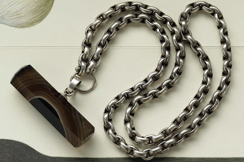 Banded Agate Bar Pendant with Heavy Silver Chain